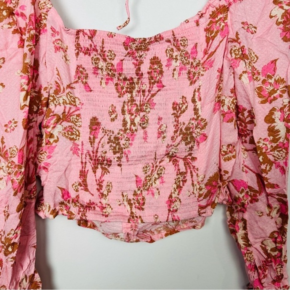 Free People NWT Floral Hilary Puff Sleeve Square Neck Top Pink Small OB1569574 - Picture 10 of 11